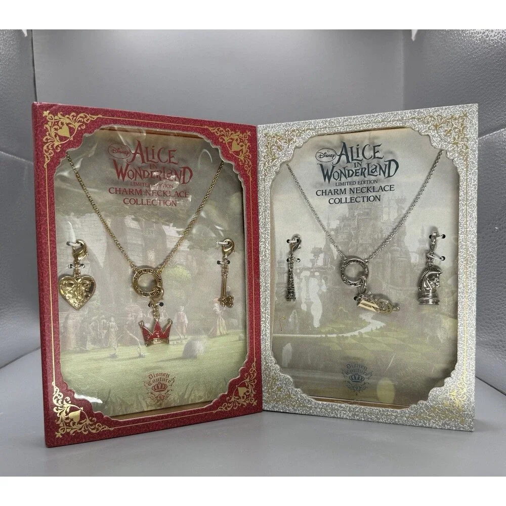 Disney Couture Alice in Wonderland Red White Queen Charm Necklaces Limited Ed